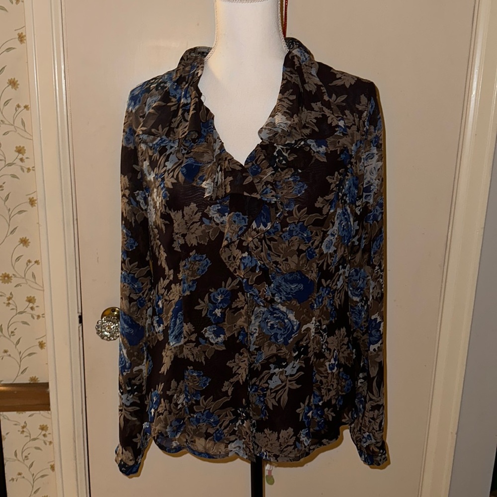 Cold water creek brown floral shirt